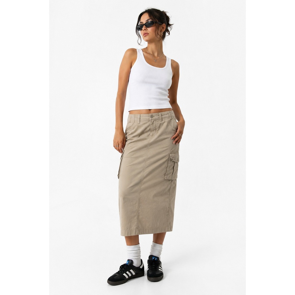 Brandy Melville Cargo Midi Skirt Women One Size Tan Utility Gorpcore Pockets